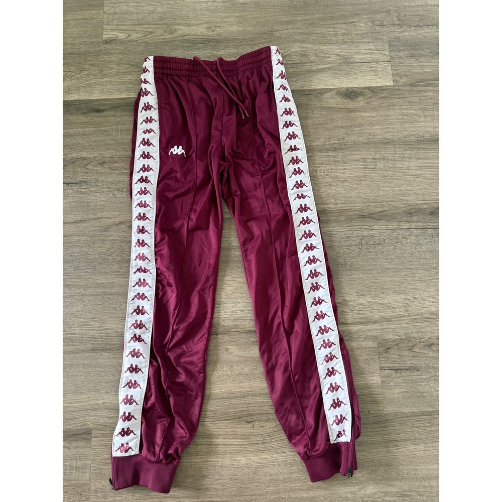 Kappa Y2K Burgundy Logo Tape Track Pants Women's M Zip Ankle Joggers Retro - Picture 3 of 16